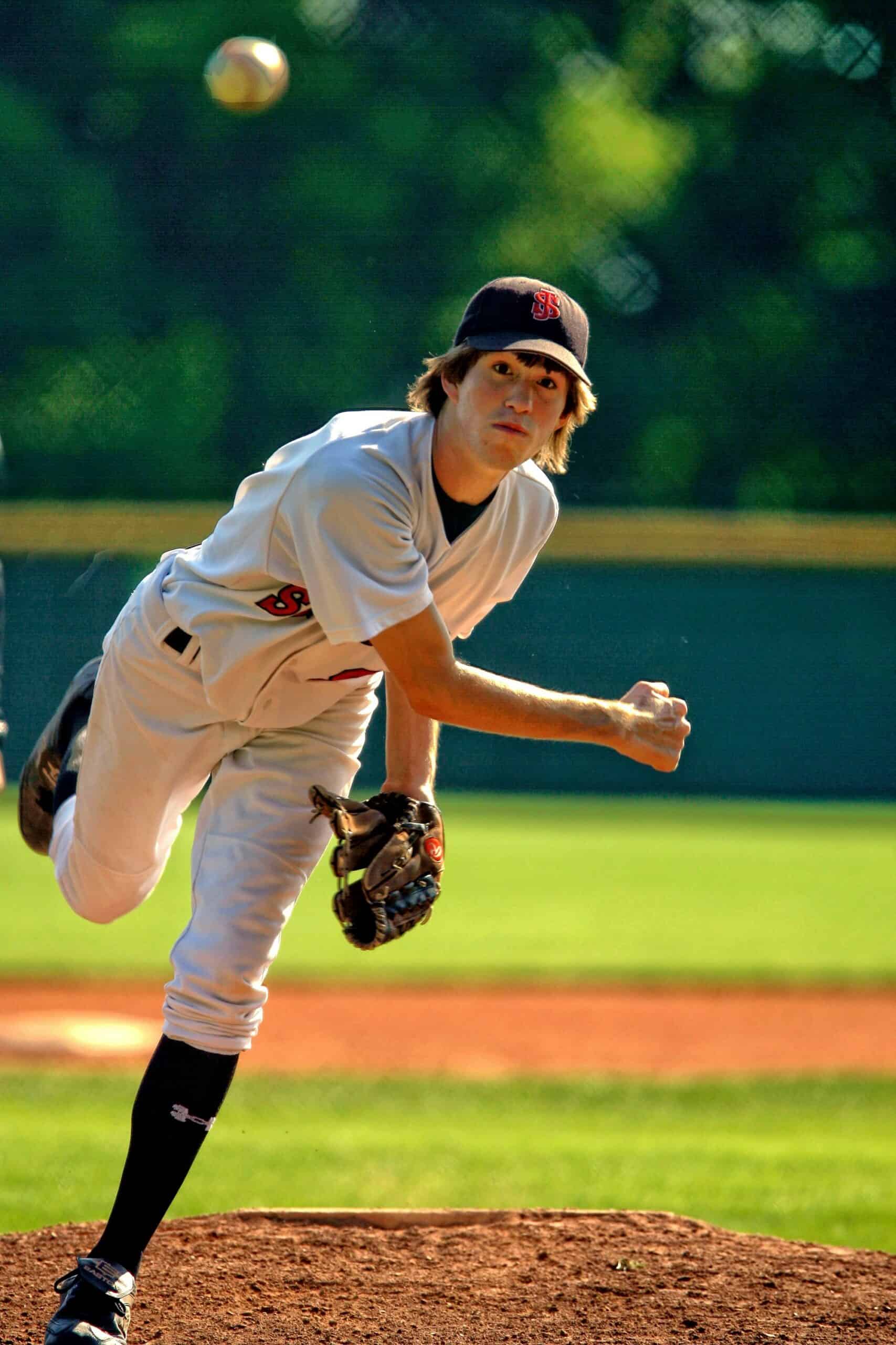 Pitcher following through after a pitch