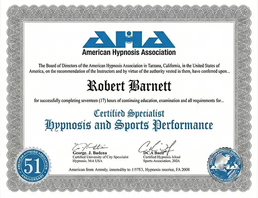Robert Barnett sports performance hypnosis training certificate